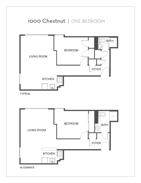 Floor plan for 1 bed, 1 bath